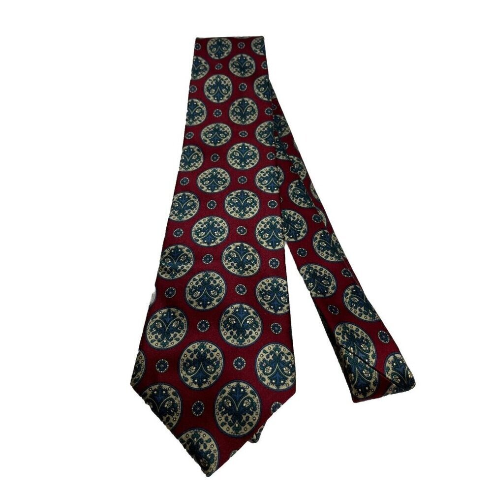 CHRISTIAN DIOR 100% Silk Men’s Neck Tie Red Crescent Design 56” X 3.5” Classic‌